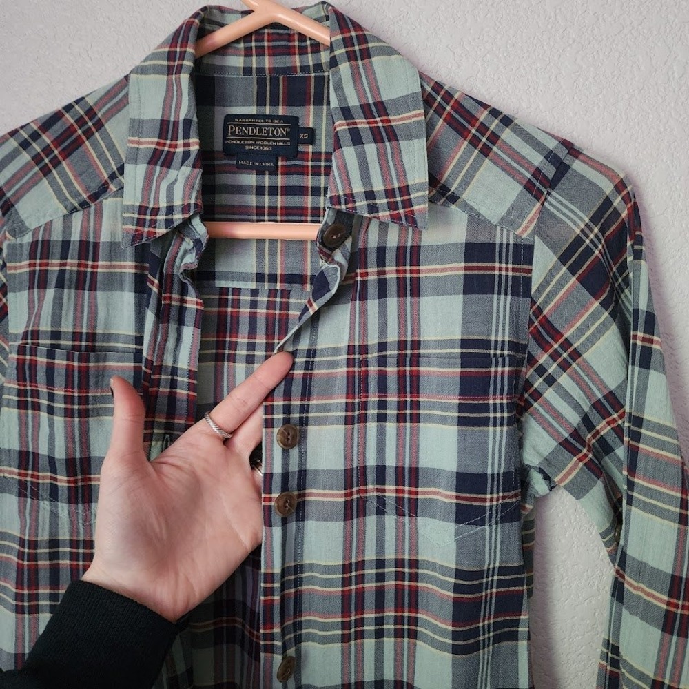 PENDLETON Heritage Cotton Plaid Button Front Western Shirt Blue Red Women's XS - Picture 7 of 9